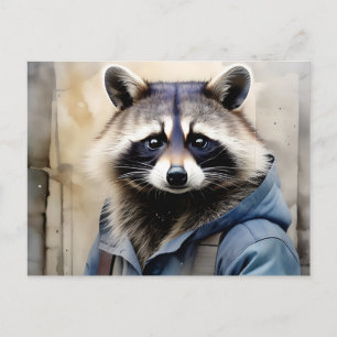 Racoon Portrait Watercolor Postcard