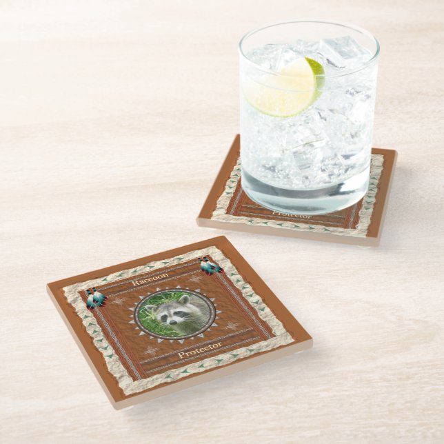 Racoon Protector Energy Glass Coaster (Angled)