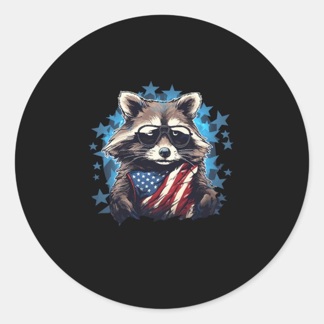 Racoon proudly US Flag Trash Panda Lover Classic Round Sticker (Front)