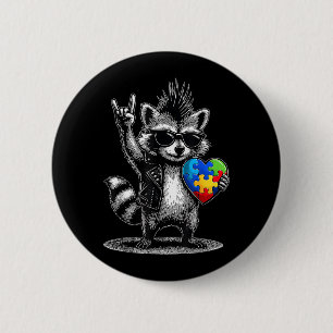 Racoon Punk Rock On Tism Autism Awareness Men 6 Cm Round Badge