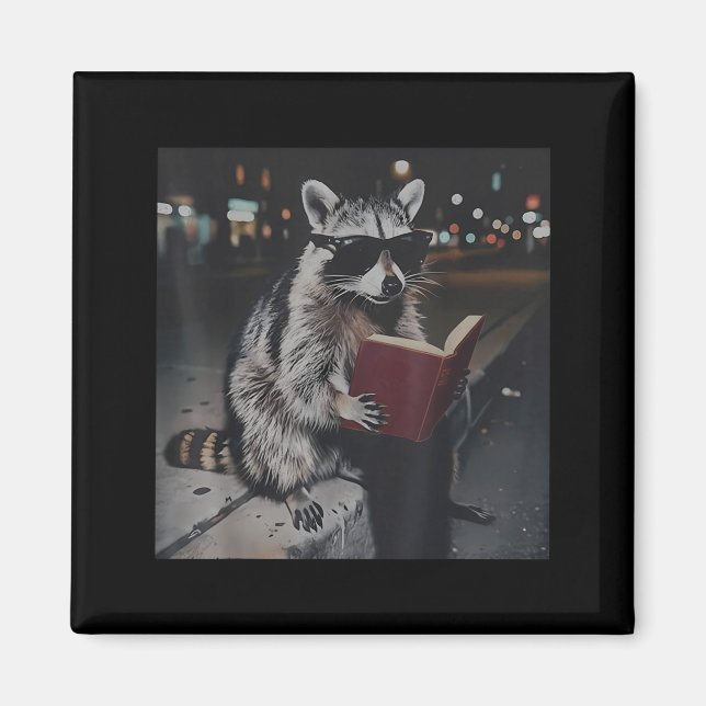 Racoon reading book funny animal meme bookworm magnet (Front)
