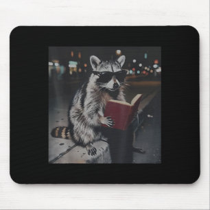 Racoon reading book funny animal meme bookworm mouse pad
