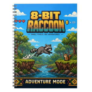 Racoon, Retro 8-Bit Pixel Art Notebook