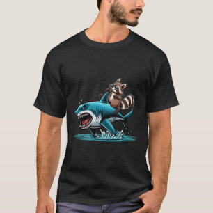 Racoon Riding Shark Costume Sea Animal Lover Kids T-Shirt