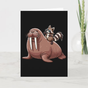 Racoon Riding Walrus Costume Sea Animal Lover Kid Card