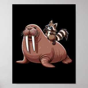 Racoon Riding Walrus Costume Sea Animal Lover Kid Poster