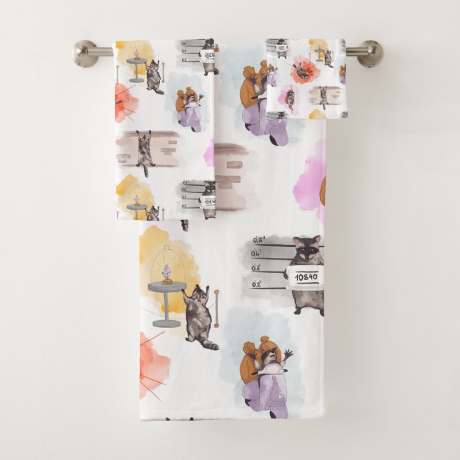 Racoon Robbing bank Bath Towel Set (Insitu)