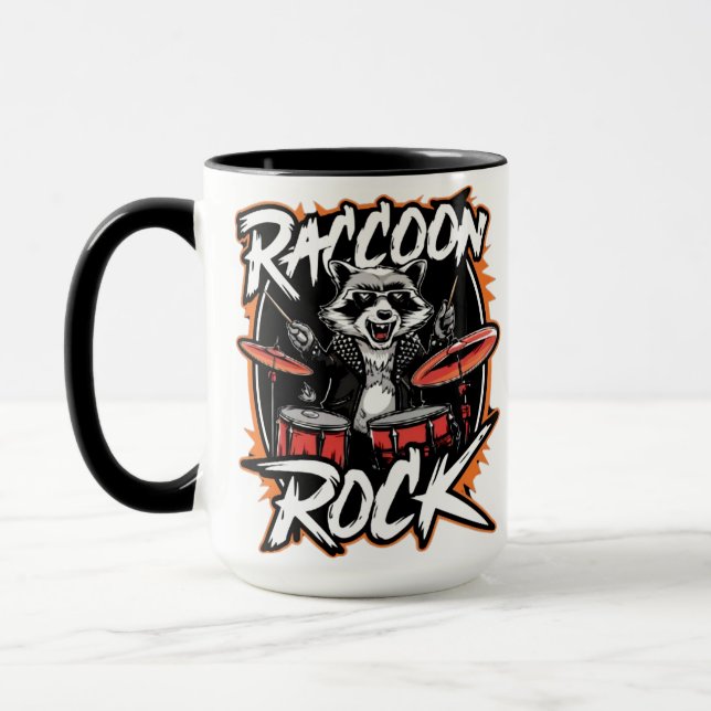 Racoon Rock T-shirt - Funny Racoon Cowboy Design Mug (Left)