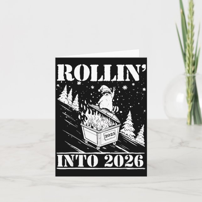 Racoon Rolling Into 2026 Happy New Year 2026 Funn Card (Front)