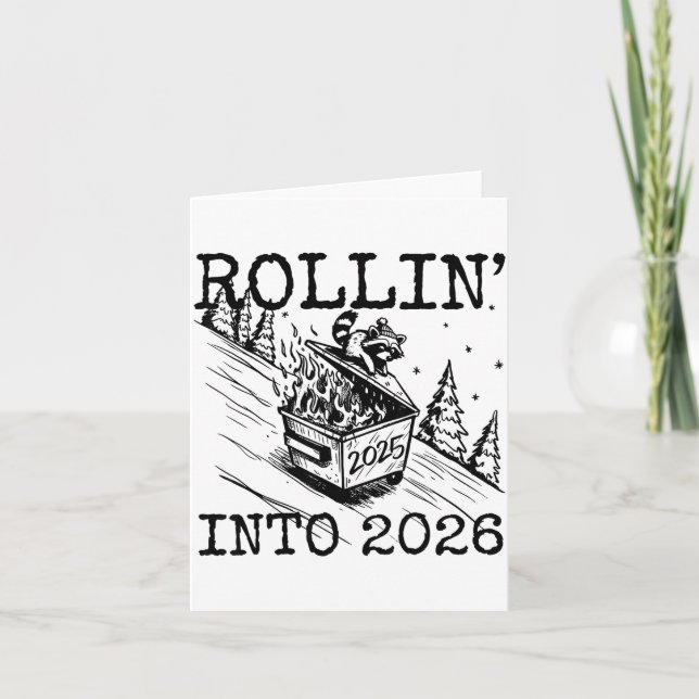 Racoon Rolling Into 2026 Happy New Year 2026 Funn Card (Front)