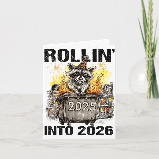 Racoon Rolling Into 2026 Happy New Year 2026 Funn Card (Front)