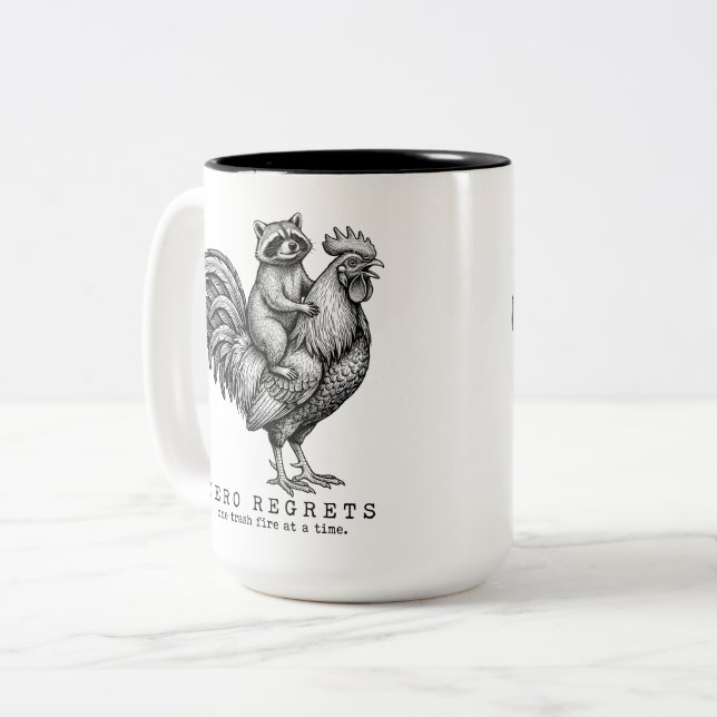 Racoon Rooster Two-Tone Mug Funny Gift (Front Left)