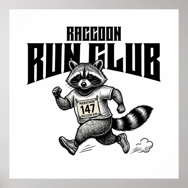 Racoon Run Club Marathon Retro Trash Panda  Poster (Front)