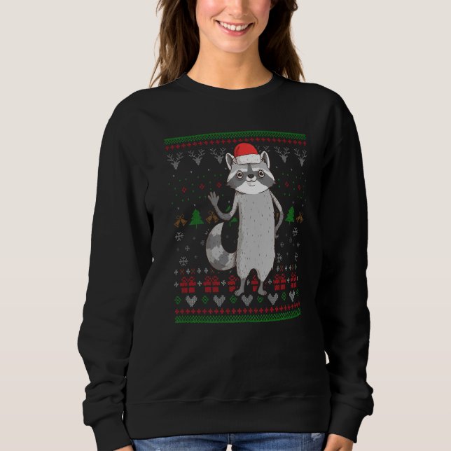 Racoon Santa Claus Ugly Christmas Pattern X Mas H Sweatshirt (Front)