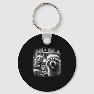 Racoon Santa Funny Cat Taking Selfie Christmas Xma Key Ring