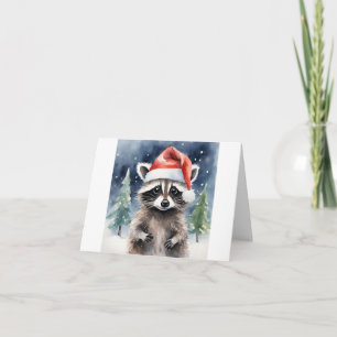 Racoon Santa Hat Christmas Card