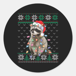 Racoon Santa Hat Christmas Ugly Sweater Animals L Classic Round Sticker