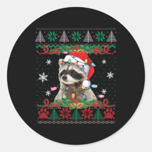 Racoon Santa Hat Christmas Ugly Sweater Animals L Classic Round Sticker
