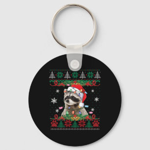 Racoon Santa Hat Christmas Ugly Sweater Animals L Key Ring