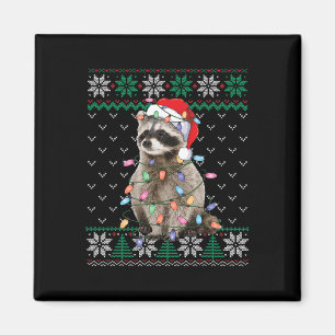 Racoon Santa Hat Christmas Ugly Sweater Animals L Magnet