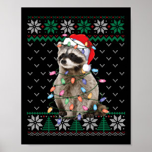 Racoon Santa Hat Christmas Ugly Sweater Animals L Poster