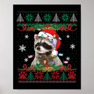 Racoon Santa Hat Christmas Ugly Sweater Animals L Poster