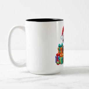 Racoon Santa with Candy Cane Two-Tone Coffee Mug