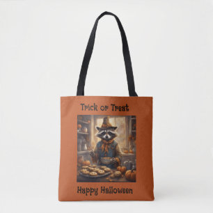 Racoon Scarecrow cooking Halloween dnner Tote Bag