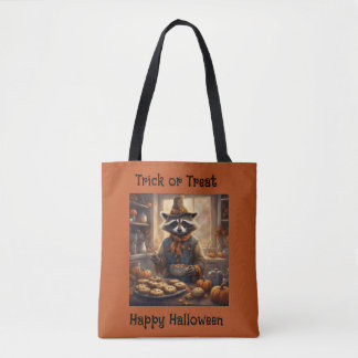 Racoon Scarecrow cooking Halloween dnner Tote Bag