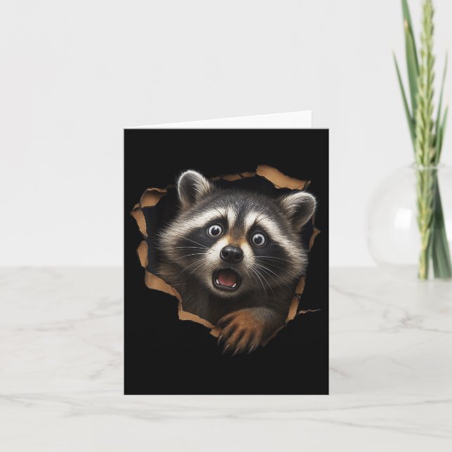 Racoon Scared Torn Cloth Funny 3d Graphic  Card (Front)