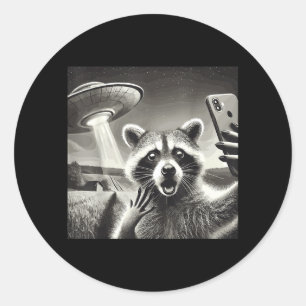 Racoon Selfie With Alien UFO Funny Racoon Classic Round Sticker