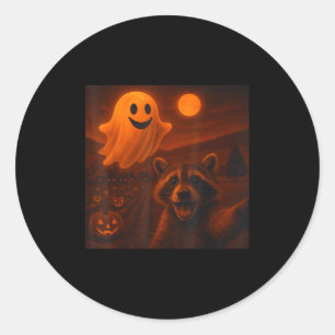 Racoon Selfie With Ghost Funny Racoon Halloween Classic Round Sticker