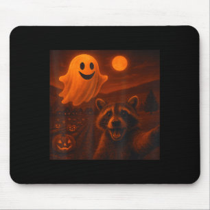 Racoon Selfie With Ghost Funny Racoon Halloween Mouse Pad