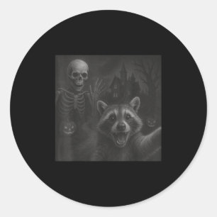 Racoon Selfie With Skeleton Funny Racoon Hallowe Classic Round Sticker
