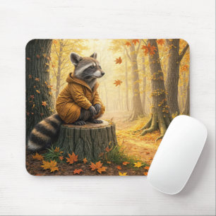 Racoon Sitting On a Tree Stump Mouse Pad