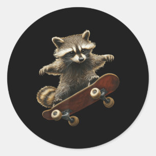 Racoon Skateboard Skateboarding Funny Graphic Classic Round Sticker
