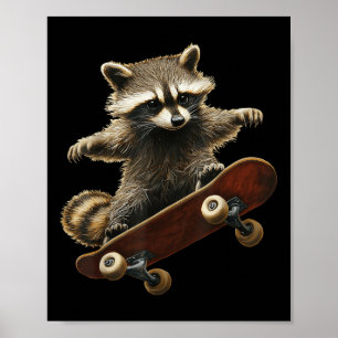 Racoon Skateboard Skateboarding Funny Graphic Poster