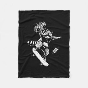 Racoon Skateboarding Boombox Fleece Blanket