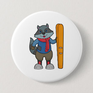 Racoon Skier Ski 7.5 Cm Round Badge