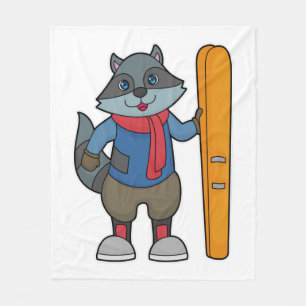 Racoon Skier Ski Fleece Blanket
