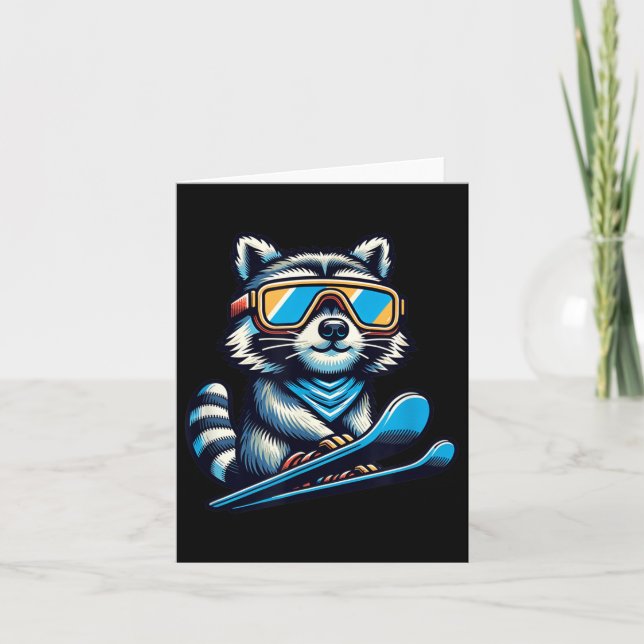 Racoon Skiing Funny Winter And Outdoors Cute And  Card (Front)
