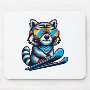 Racoon Skiing Funny Winter And Outdoors Cute And Mouse Pad