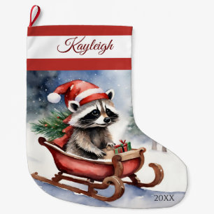 Racoon Sledding Large Christmas Stocking
