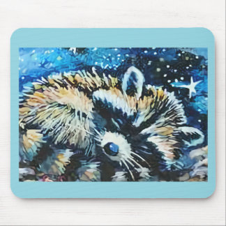 Racoon sleeping night sky mouse pad