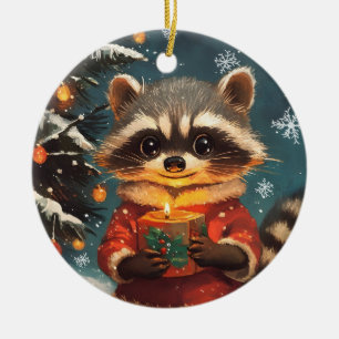 Racoon snow Christmas songs Ceramic Ornament