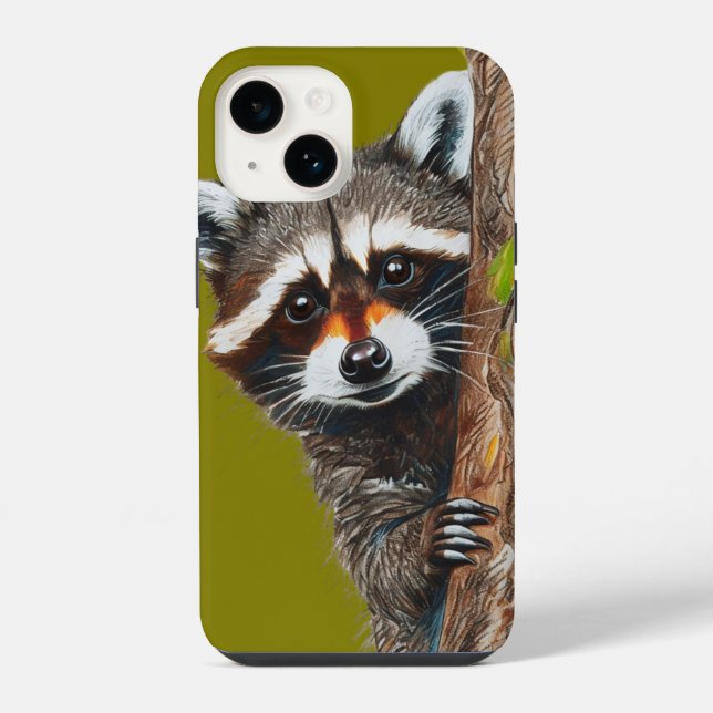 Racoon Staring from Tree iPhone 14 Case (Back)