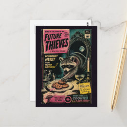 Racoon Stealing Cookies Faux Vintage Book Cover Postcard