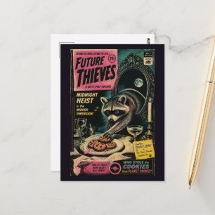 Racoon Stealing Cookies Faux Vintage Book Cover Postcard