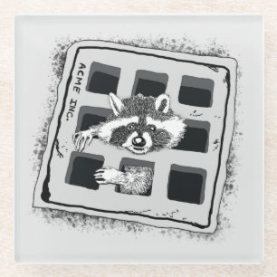 Racoon Stuck in Grate Illustration Glass Coaster