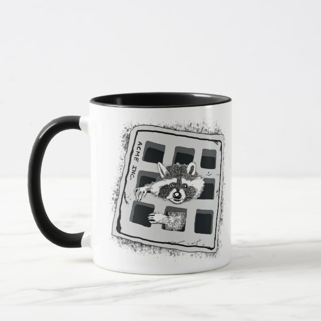 Racoon Stuck in Grate Illustration Mug (Left)
